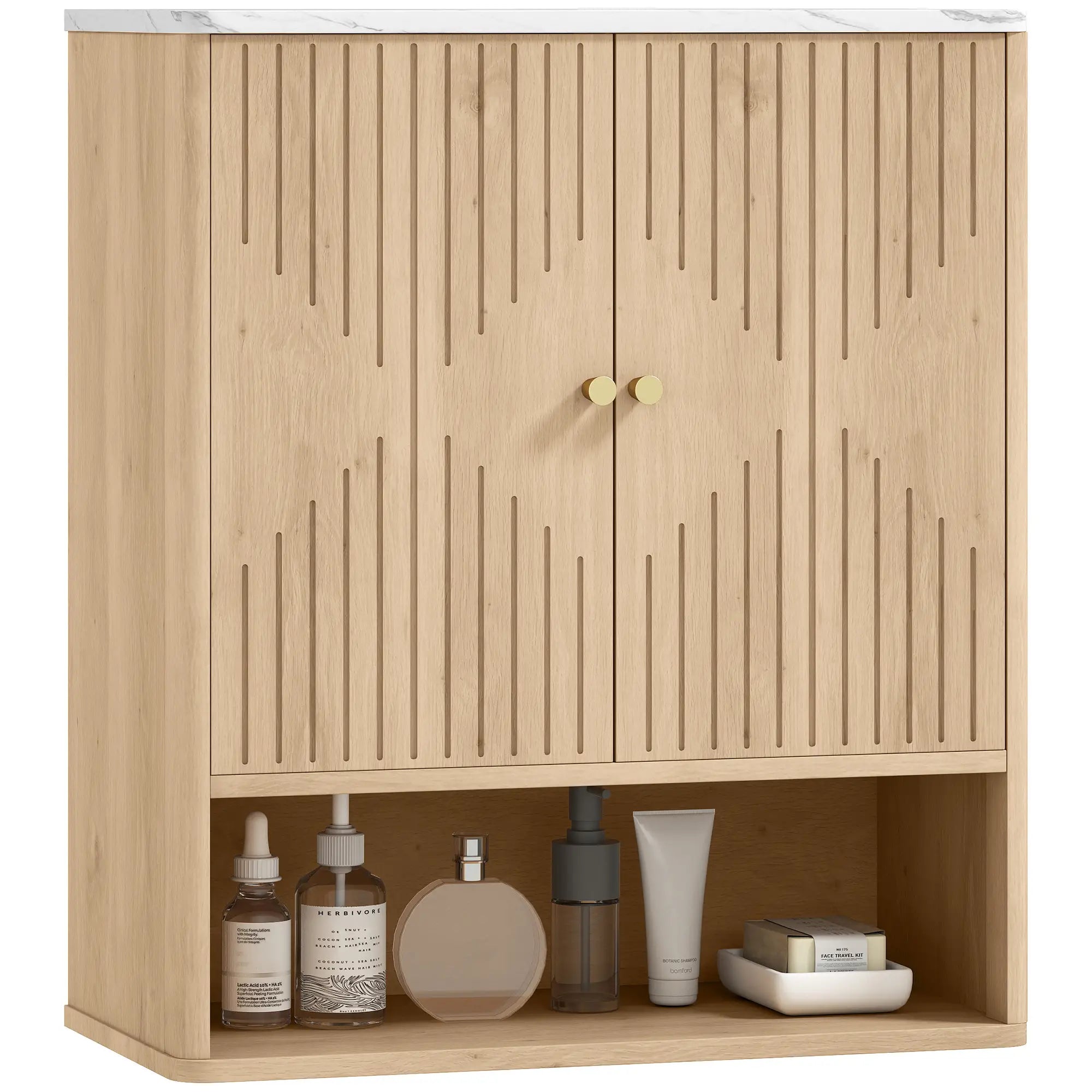 Wall Mounted Medicine Cabinet, Adjustable Shelf, Oak, Marble Top Bathroom Cabinets at Gallery Canada