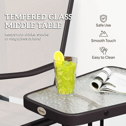 Double Glider Chair, Glass Top Table, High Back, Sling Fabric, Beige Outdoor Gliders at Gallery Canada