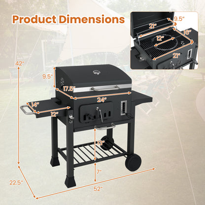 24-Inch Barrel Charcoal Grill with 2 Folding Side Tables and 544 sq.in Cooking Area, Black Outdoor Grills at Gallery Canada