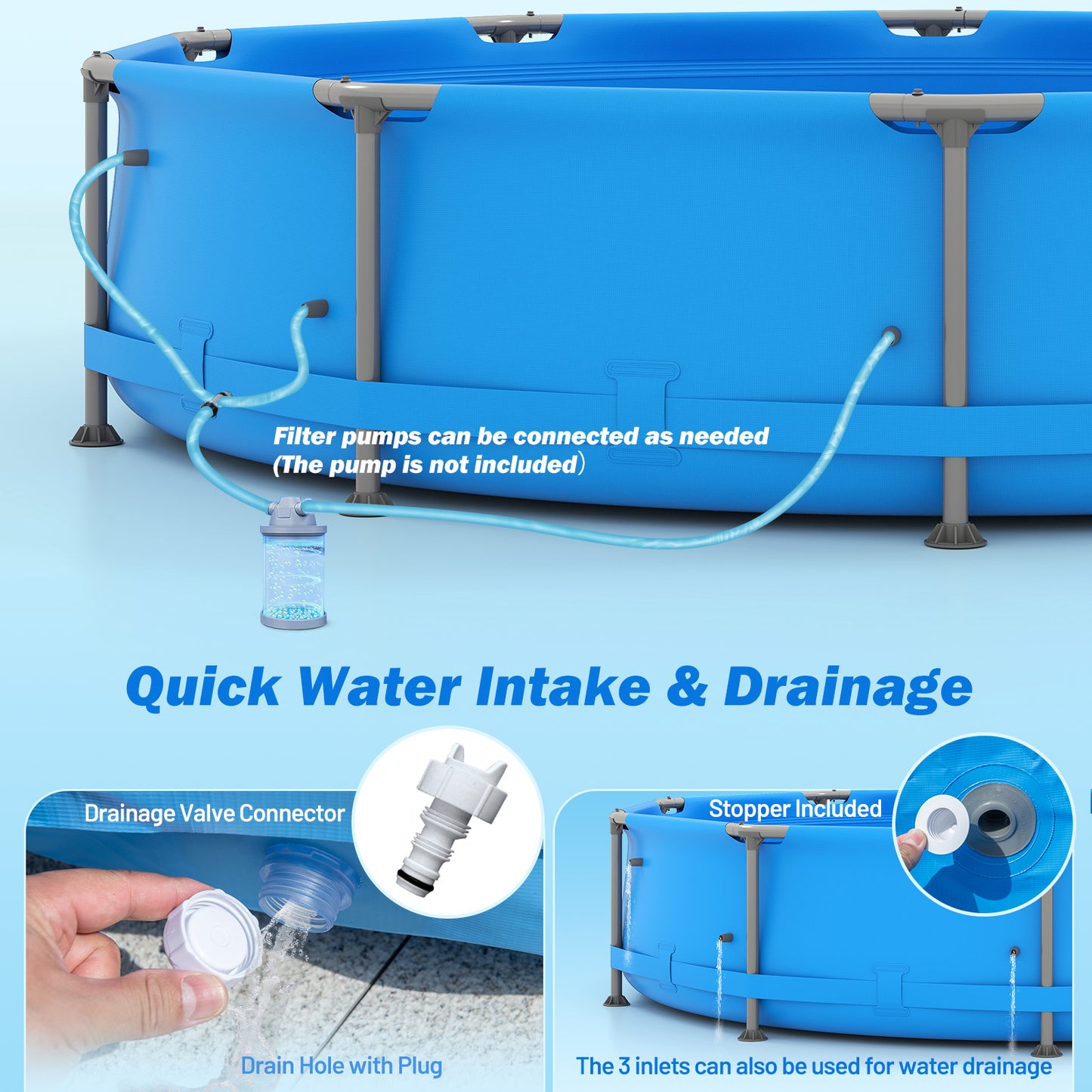 690/978/1158/1617 Gal Outdoor Family Swimming Pool with Metal Frame-12 ft, Blue Swimming Pools at Gallery Canada