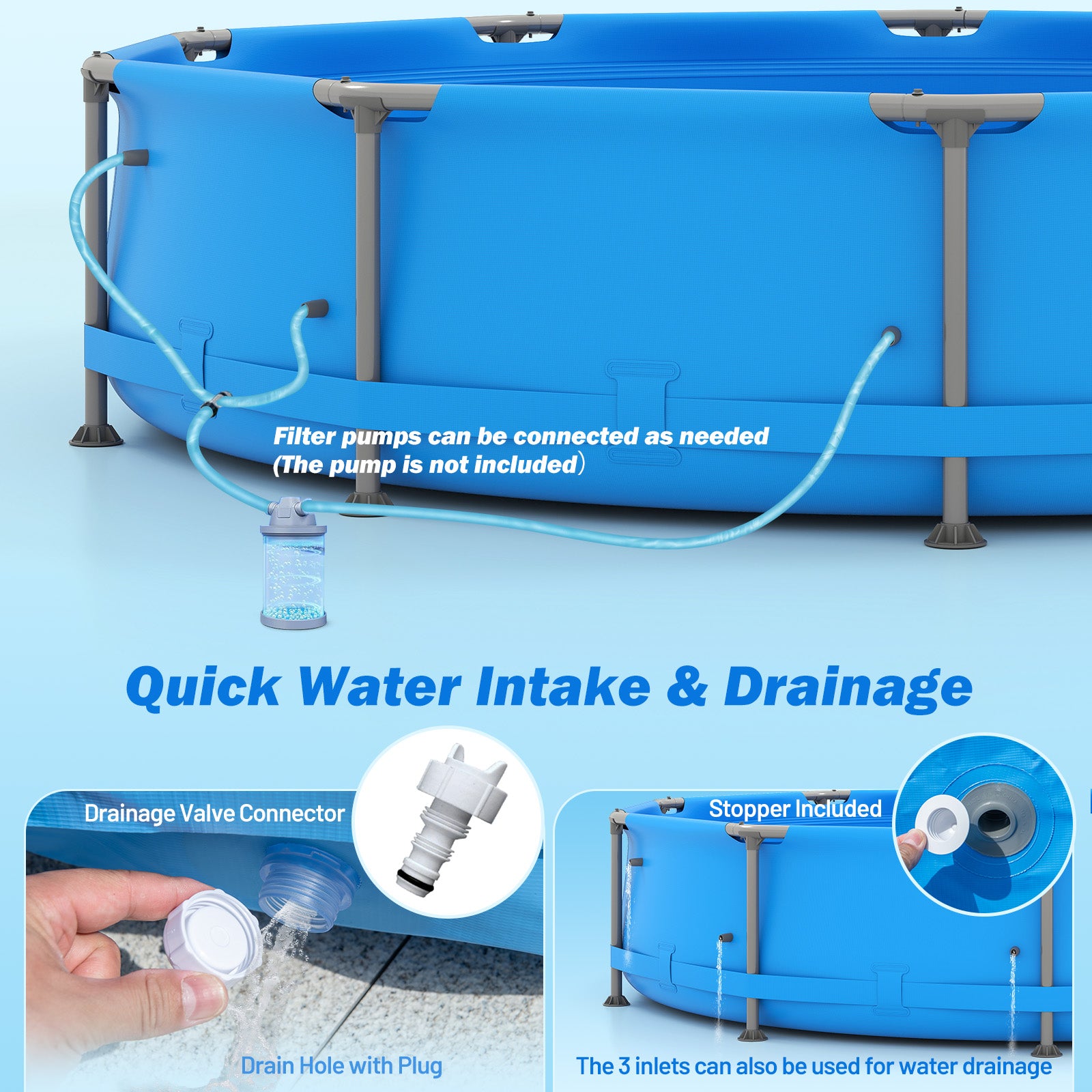 690/978/1158/1617 Gal Outdoor Family Swimming Pool with Metal Frame-12 ft, Blue Swimming Pools at Gallery Canada