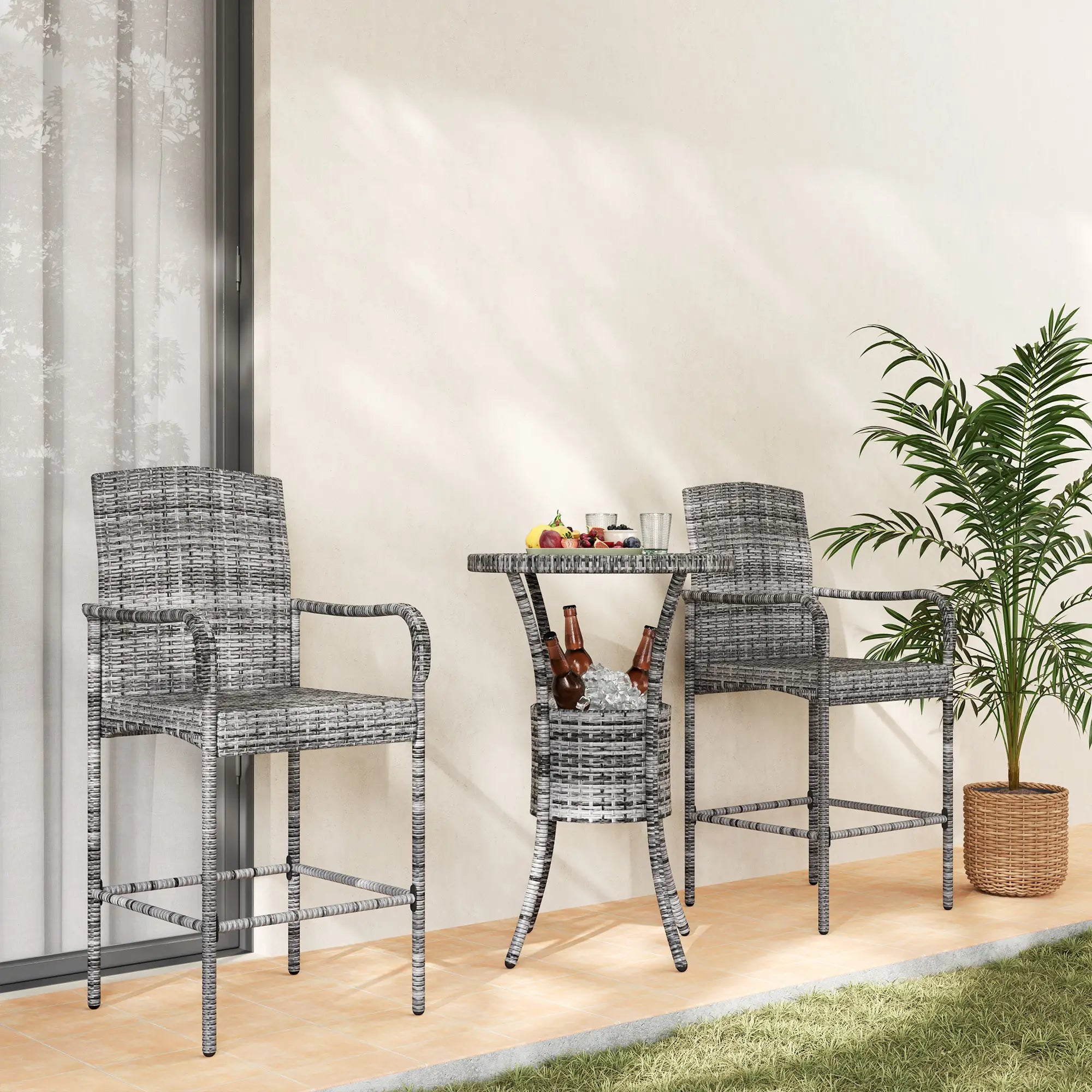 3-Piece Patio Bar Set, Rattan Bistro Table and Chairs, Mixed Grey Bistro Sets at Gallery Canada