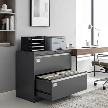 2 Drawer Lateral Filing Cabinet, Lockable Steel, A4 Letter Legal Size, Black Office Cabinets & Cupboards at Gallery Canada