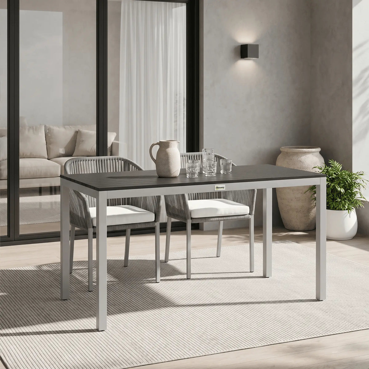 Outdoor Dining Table, 4-6 Seater, Slatted Top, Rust-Resistant Aluminium Frame, Black Patio Dinning Tables at Gallery Canada