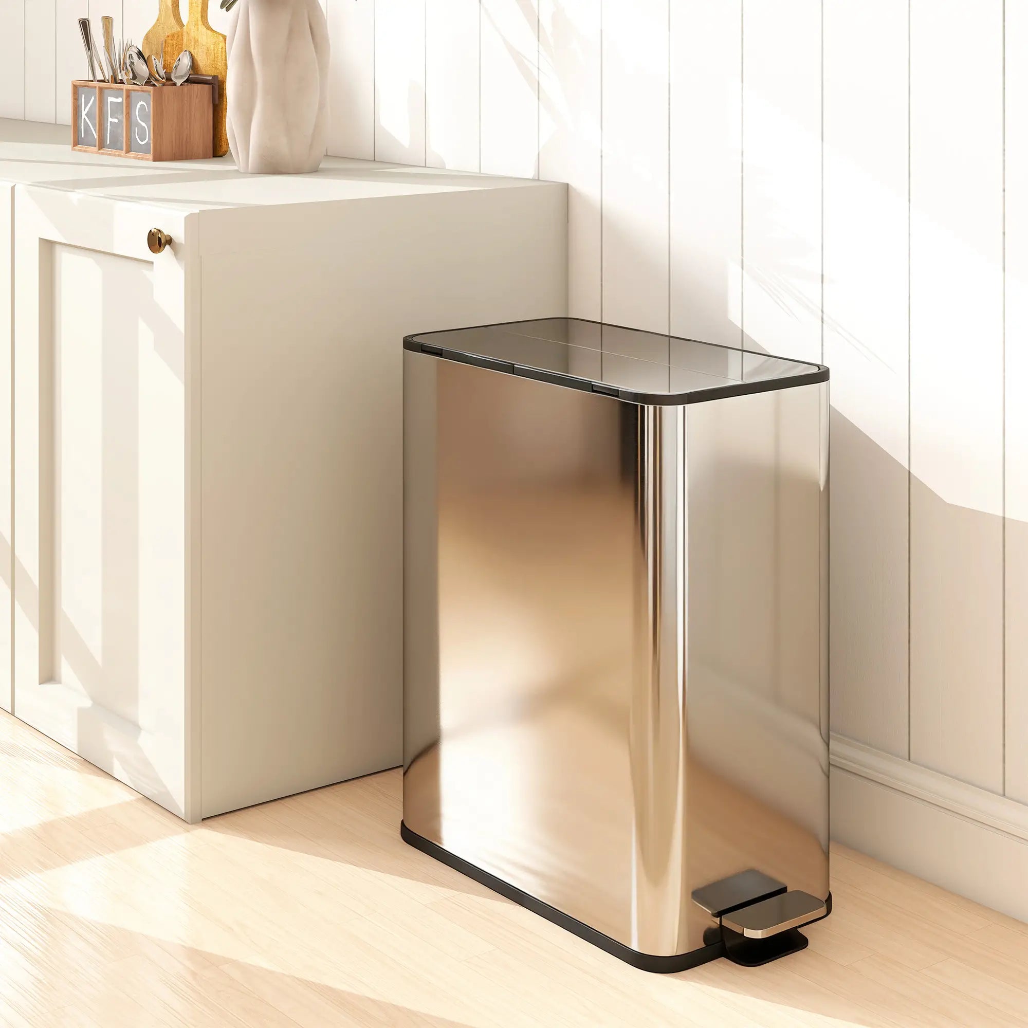 Dual Trash Can with Soft-Close Lid, Garbage Can with Removable Inner Bucket for Kitchen 14.8gal, Silver Household Supplies at Gallery Canada