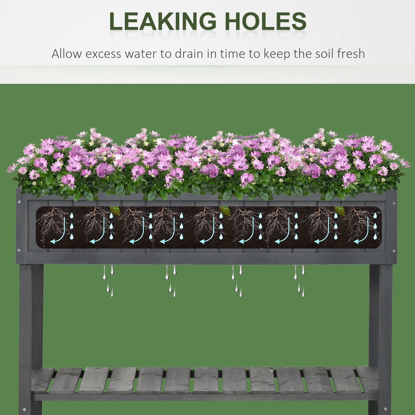 43.25" x 18" x 30" Raised Garden Bed, Wooden Plant Stand, Dark Grey Elevated Garden Beds at Gallery Canada