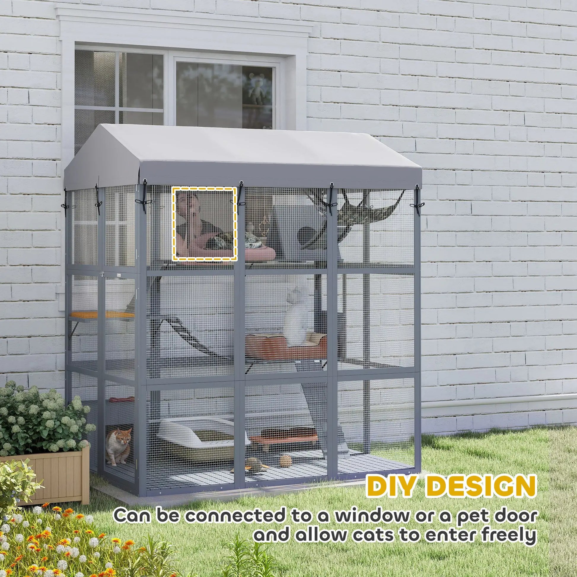 81"H Catio Outdoor Enclosure, Floor Included, Fits 2-4 Cats, Grey Outdoor Cat Enclosures at Gallery Canada