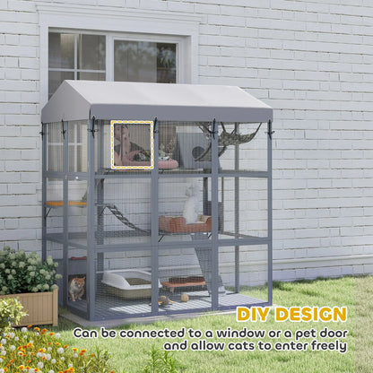 81"H Catio Outdoor Enclosure, Floor Included, Fits 2-4 Cats, Grey Outdoor Cat Enclosures at Gallery Canada