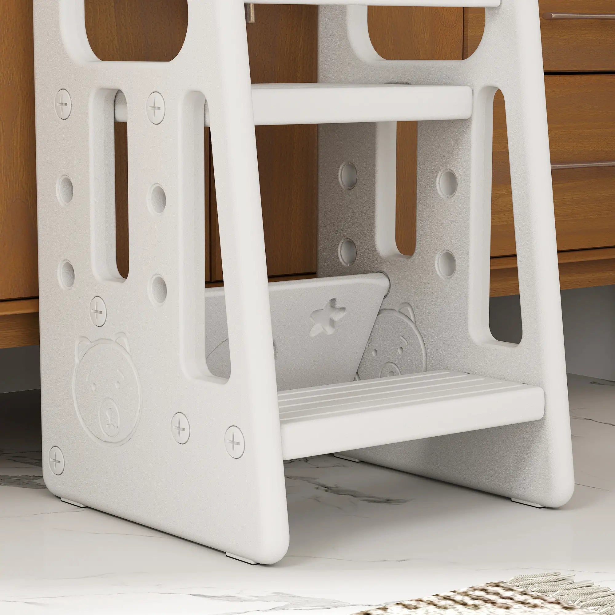 Toddler Kitchen Helper, 2 Step Stool, Adjustable Height, Safety Rail, White Toddler & Kids Step Stools at Gallery Canada