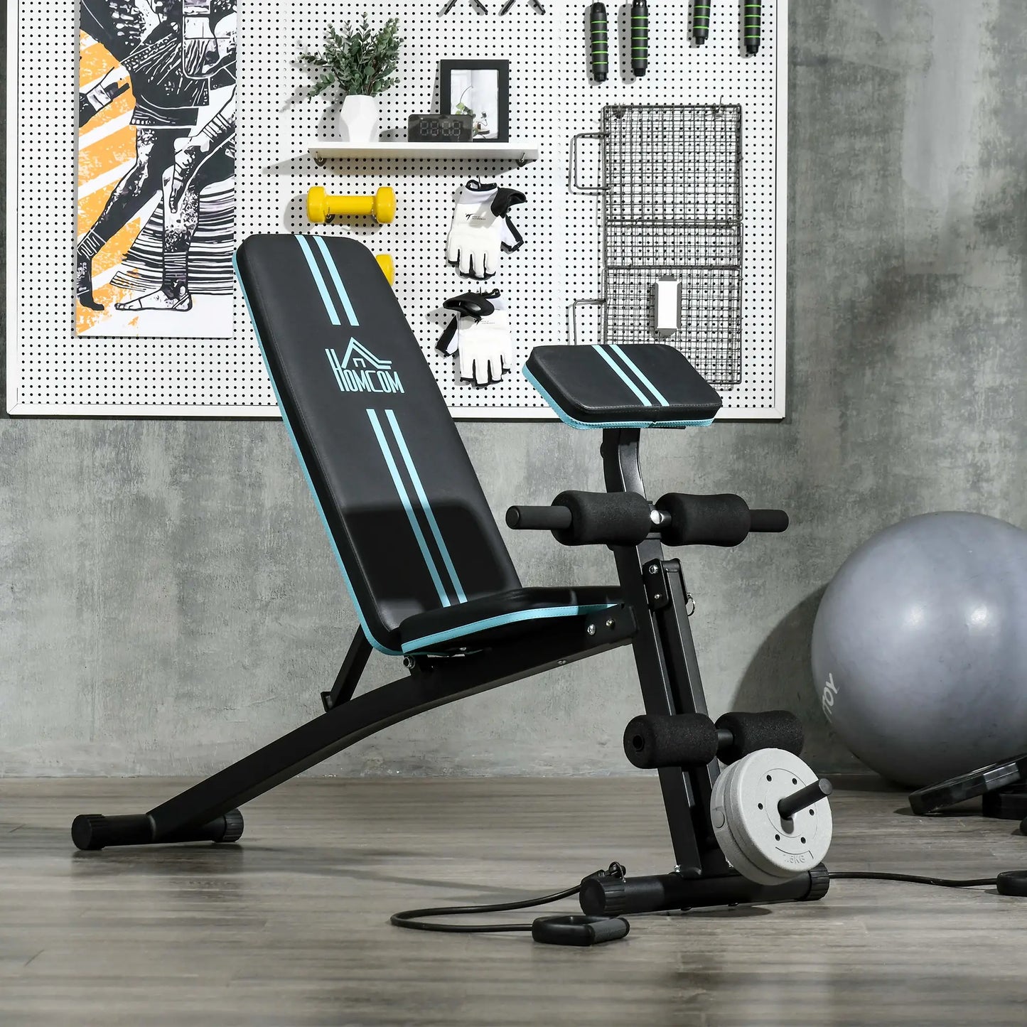 Foldable Adjustable Press Bench, Weight Training Gym Chair, Black & Blue