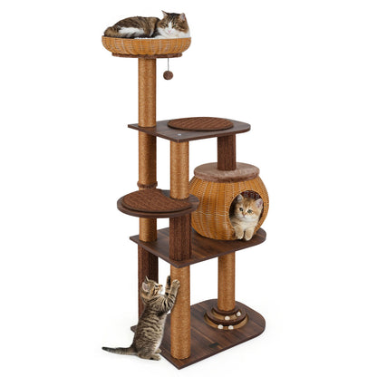 59.5 Inch Cat Tree, Multi-Level Cat Tower, PE Rattan Condo, Brown Cat Trees Condos & Scratchers at Gallery Canada