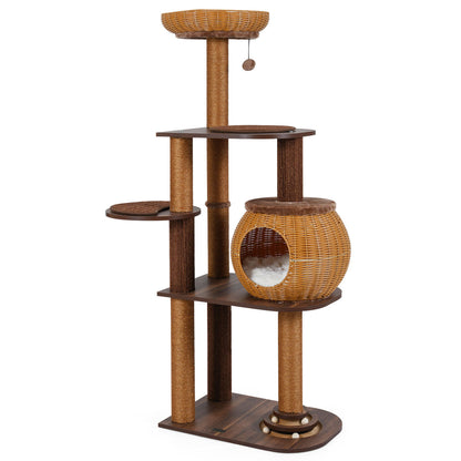 59.5 Inch Cat Tree, Multi-Level Cat Tower, PE Rattan Condo, Brown Cat Trees Condos & Scratchers at Gallery Canada