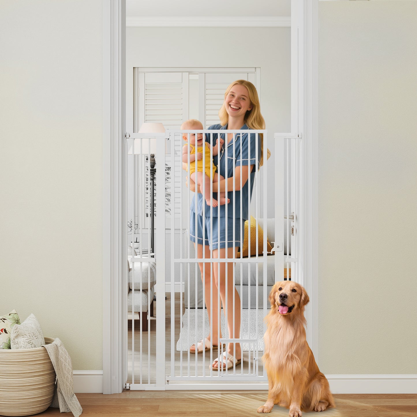 59” Extra Tall Pet Gate Heavy-Duty Metal Cat Gate with Wide Opening, White Pet Gate at Gallery Canada