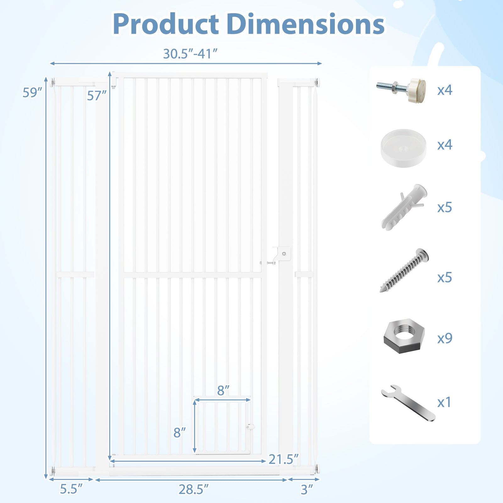 59” Extra Tall Pet Gate Heavy-Duty Metal Cat Gate with Wide Opening, White Pet Gate at Gallery Canada