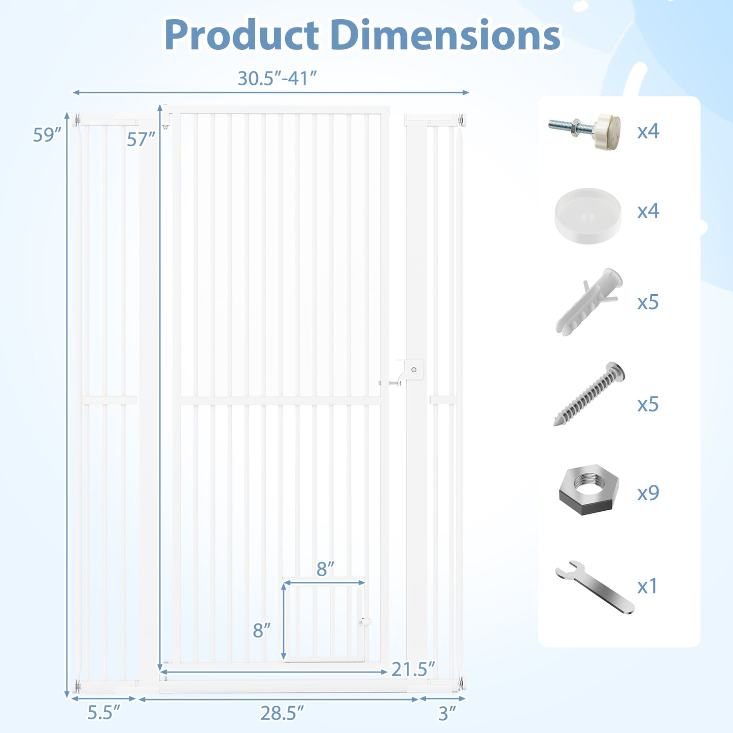 59” Extra Tall Pet Gate Heavy-Duty Metal Cat Gate with Wide Opening, White Pet Gate at Gallery Canada