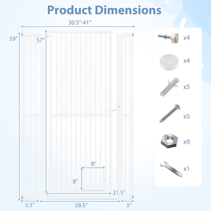 59” Extra Tall Pet Gate Heavy-Duty Metal Cat Gate with Wide Opening, White Pet Gate at Gallery Canada