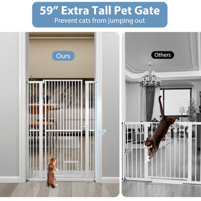 59” Extra Tall Pet Gate Heavy-Duty Metal Cat Gate with Wide Opening, White Pet Gate at Gallery Canada
