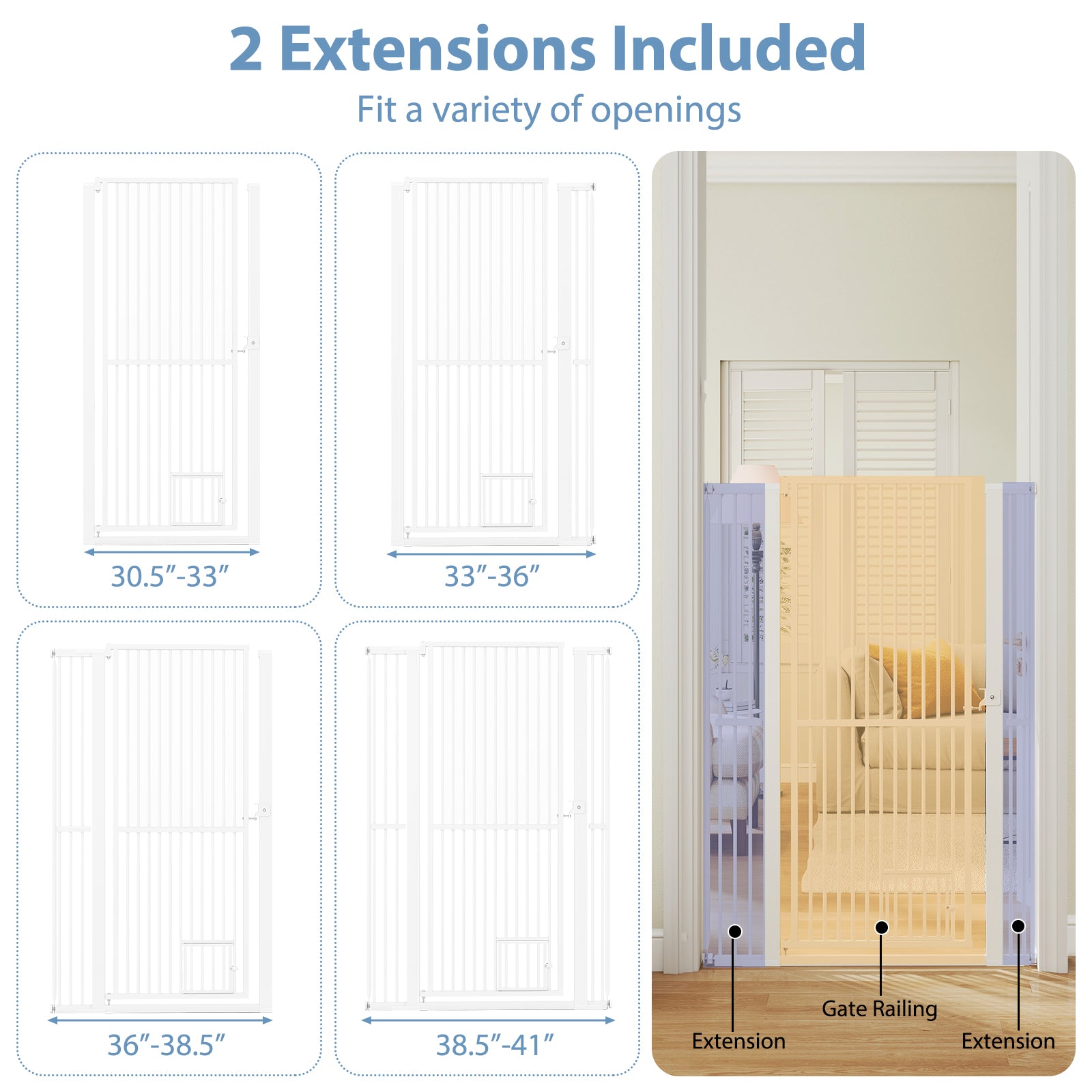 59” Extra Tall Pet Gate Heavy-Duty Metal Cat Gate with Wide Opening, White Pet Gate at Gallery Canada