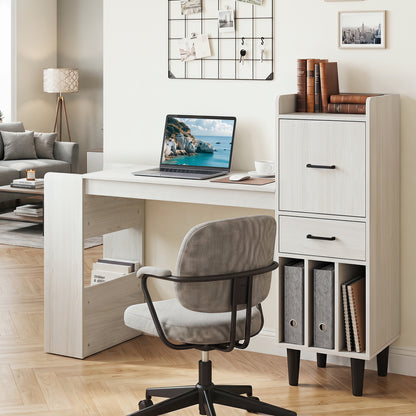 59" Desk with Side Storage Shelves and Drawer, White