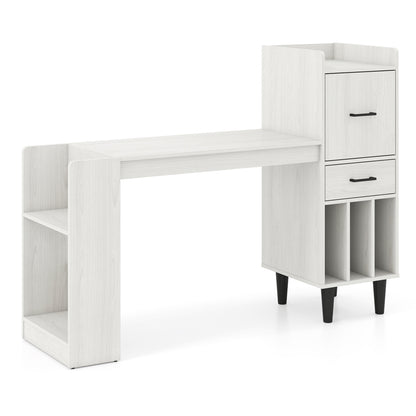 59" Desk with Side Storage Shelves and Drawer, White