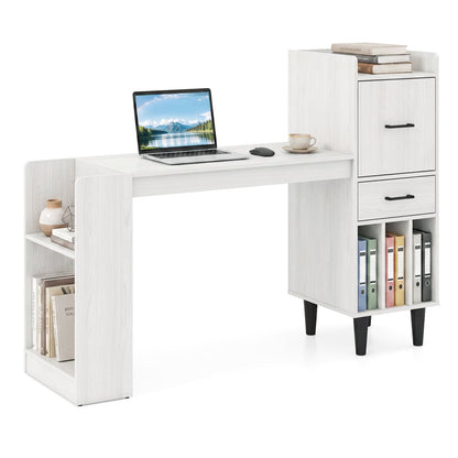 59" Desk with Side Storage Shelves and Drawer, White