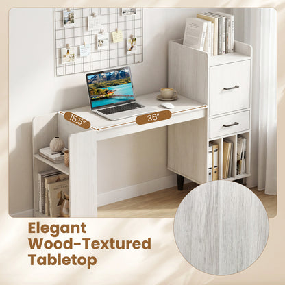 59" Desk with Side Storage Shelves and Drawer, White