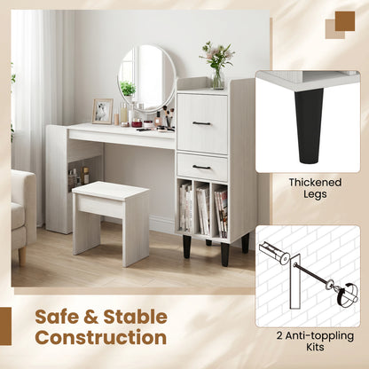 59" Desk with Side Storage Shelves and Drawer, White