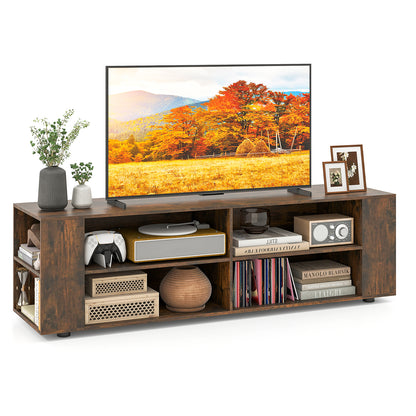 59 Inch Walnut Wood TV Stand, Console Storage Entertainment Media