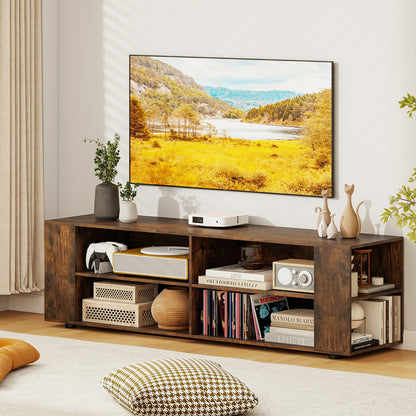 59 Inch Walnut Wood TV Stand, Console Storage Entertainment Media