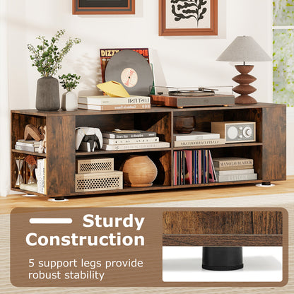 59 Inch Walnut Wood TV Stand, Console Storage Entertainment Media