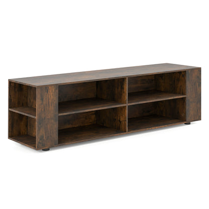 59 Inch Walnut Wood TV Stand, Console Storage Entertainment Media
