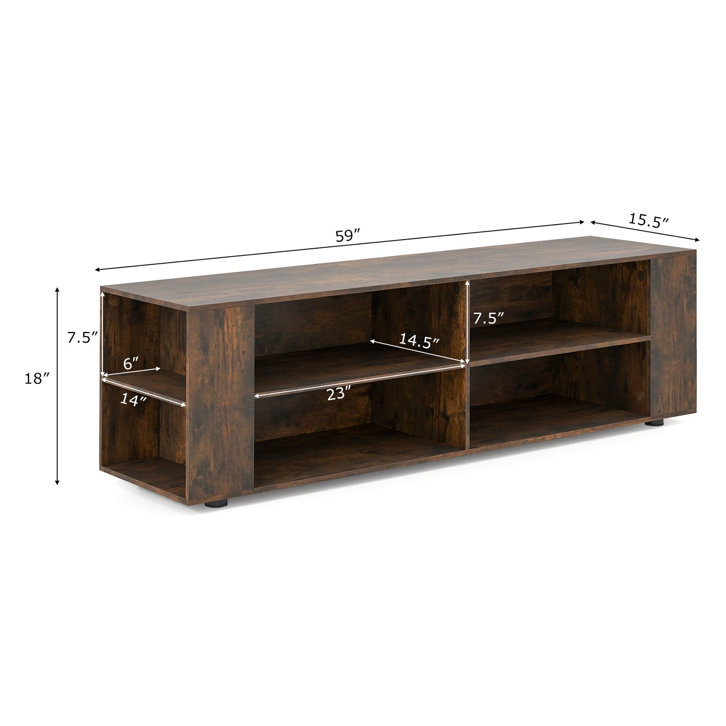 59 Inch Walnut Wood TV Stand, Console Storage Entertainment Media