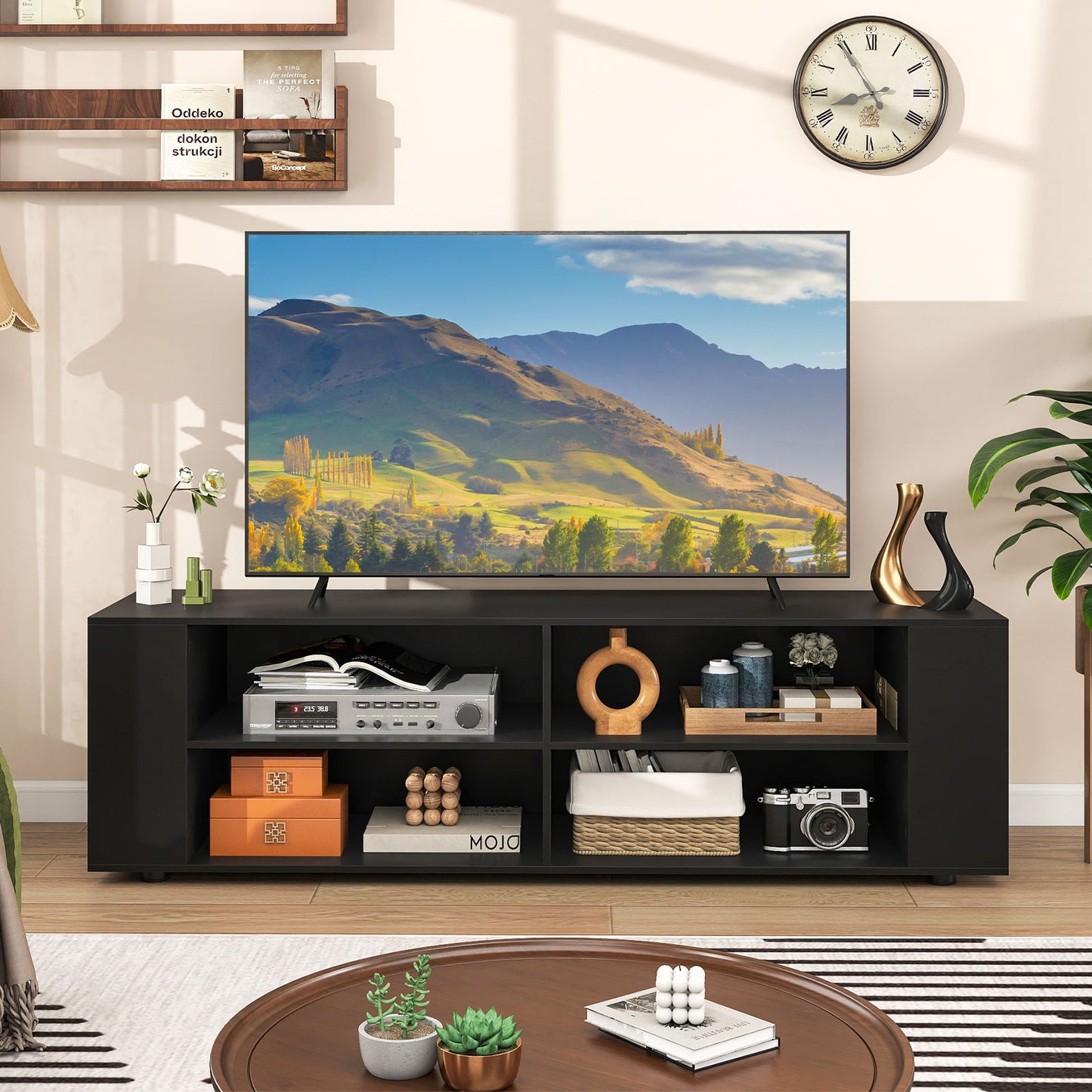 59 Inch Wood TV Stand, Console Storage Entertainment Media, Black Entertainment Centers & TV Stands at Gallery Canada