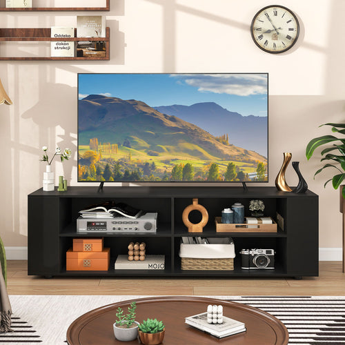 59 Inch Wood TV Stand, Console Storage Entertainment Media, Black