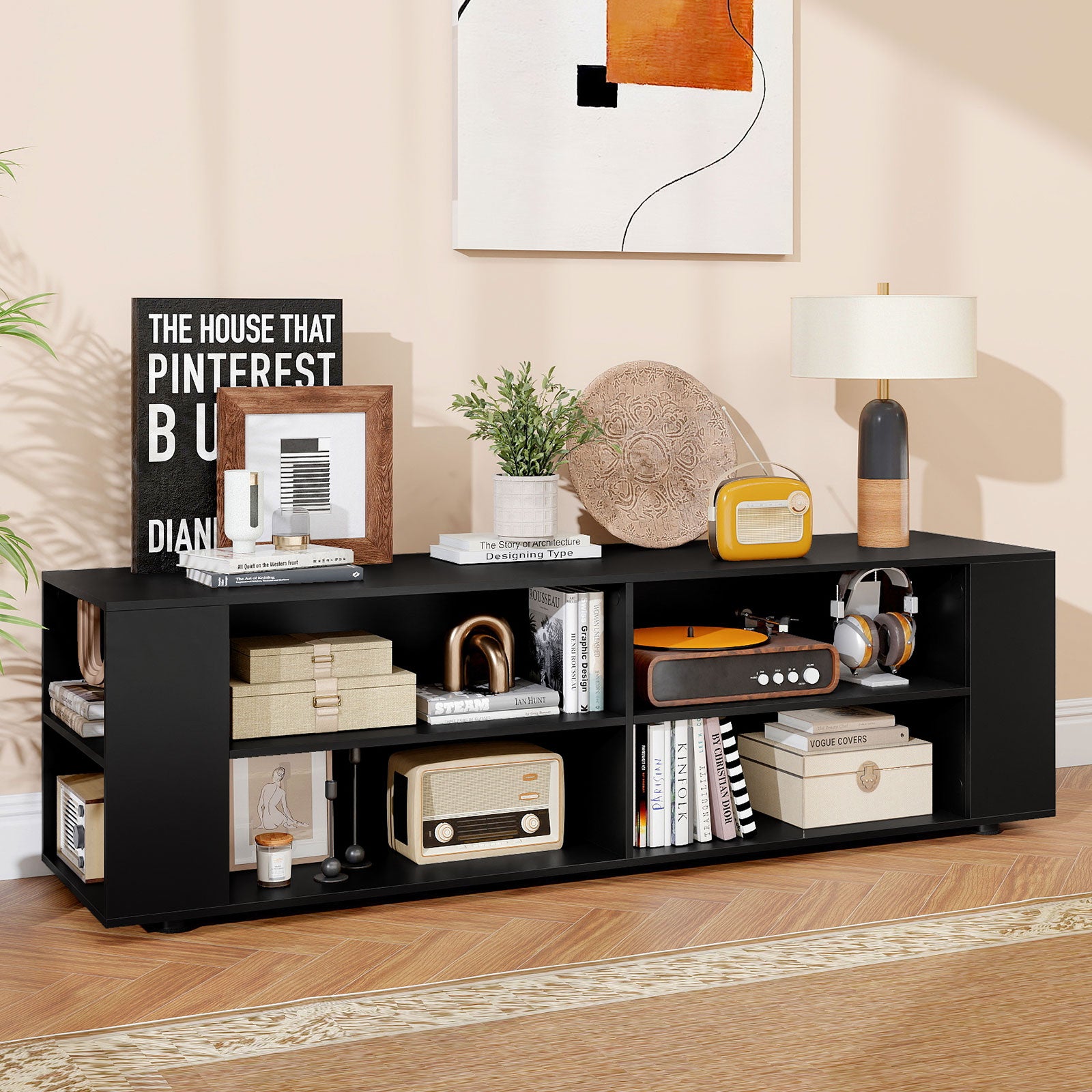 59 Inch Wood TV Stand, Console Storage Entertainment Media, Black Entertainment Centers & TV Stands at Gallery Canada