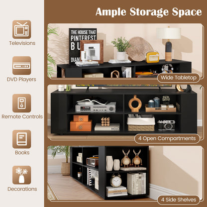 59 Inch Wood TV Stand, Console Storage Entertainment Media, Black Entertainment Centers & TV Stands at Gallery Canada