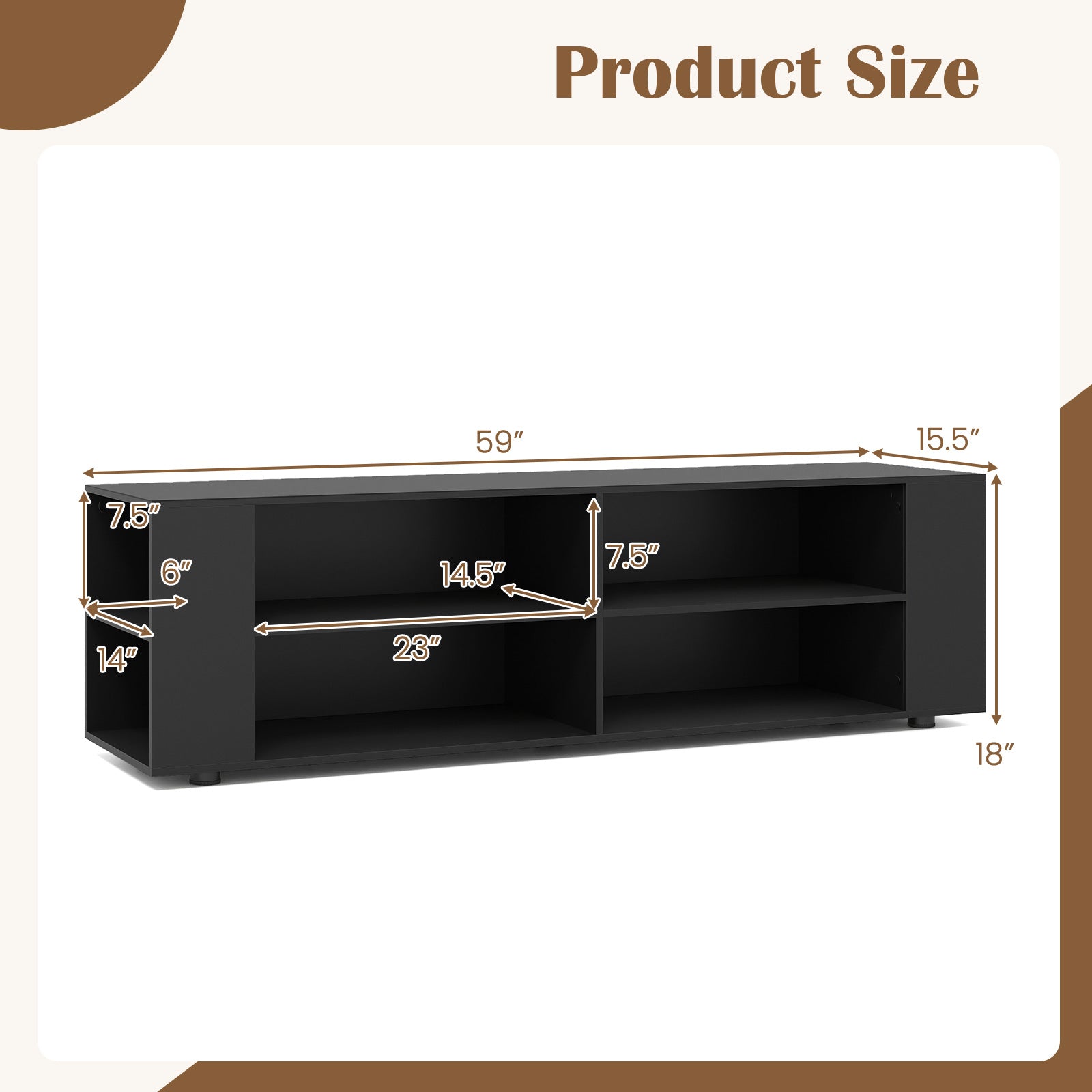 59 Inch Wood TV Stand, Console Storage Entertainment Media, Black Entertainment Centers & TV Stands at Gallery Canada