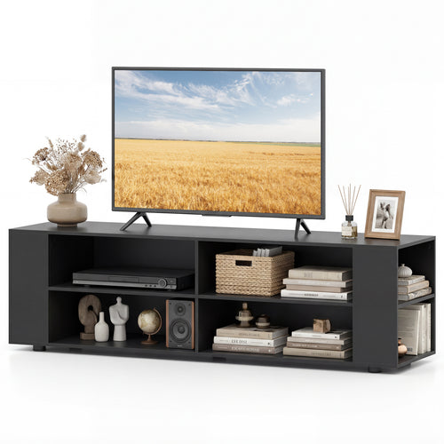 59 Inch Wood TV Stand, Console Storage Entertainment Media, Black