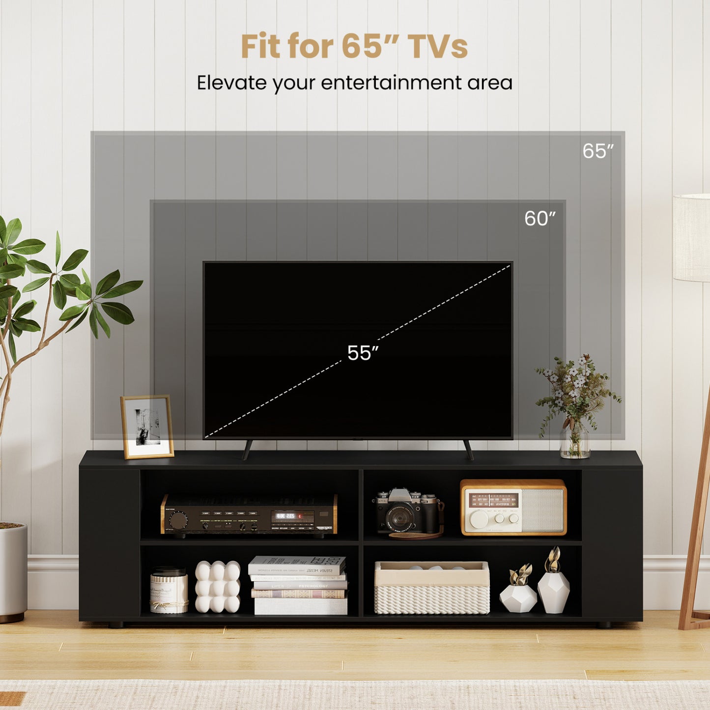 59 Inch Wood TV Stand, Console Storage Entertainment Media, Black Entertainment Centers & TV Stands at Gallery Canada