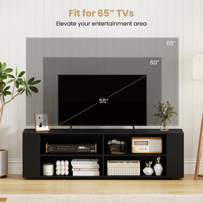 59 Inch Wood TV Stand, Console Storage Entertainment Media, Black Entertainment Centers & TV Stands at Gallery Canada