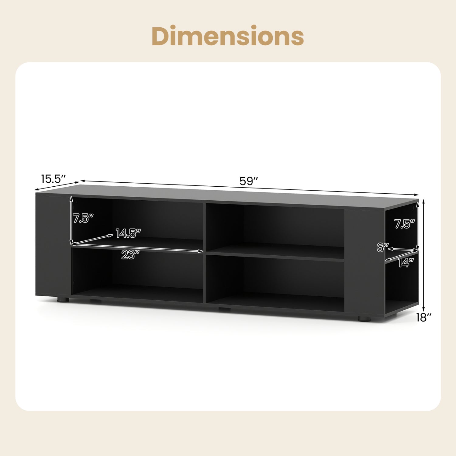 59 Inch Wood TV Stand, Console Storage Entertainment Media, Black Entertainment Centers & TV Stands at Gallery Canada