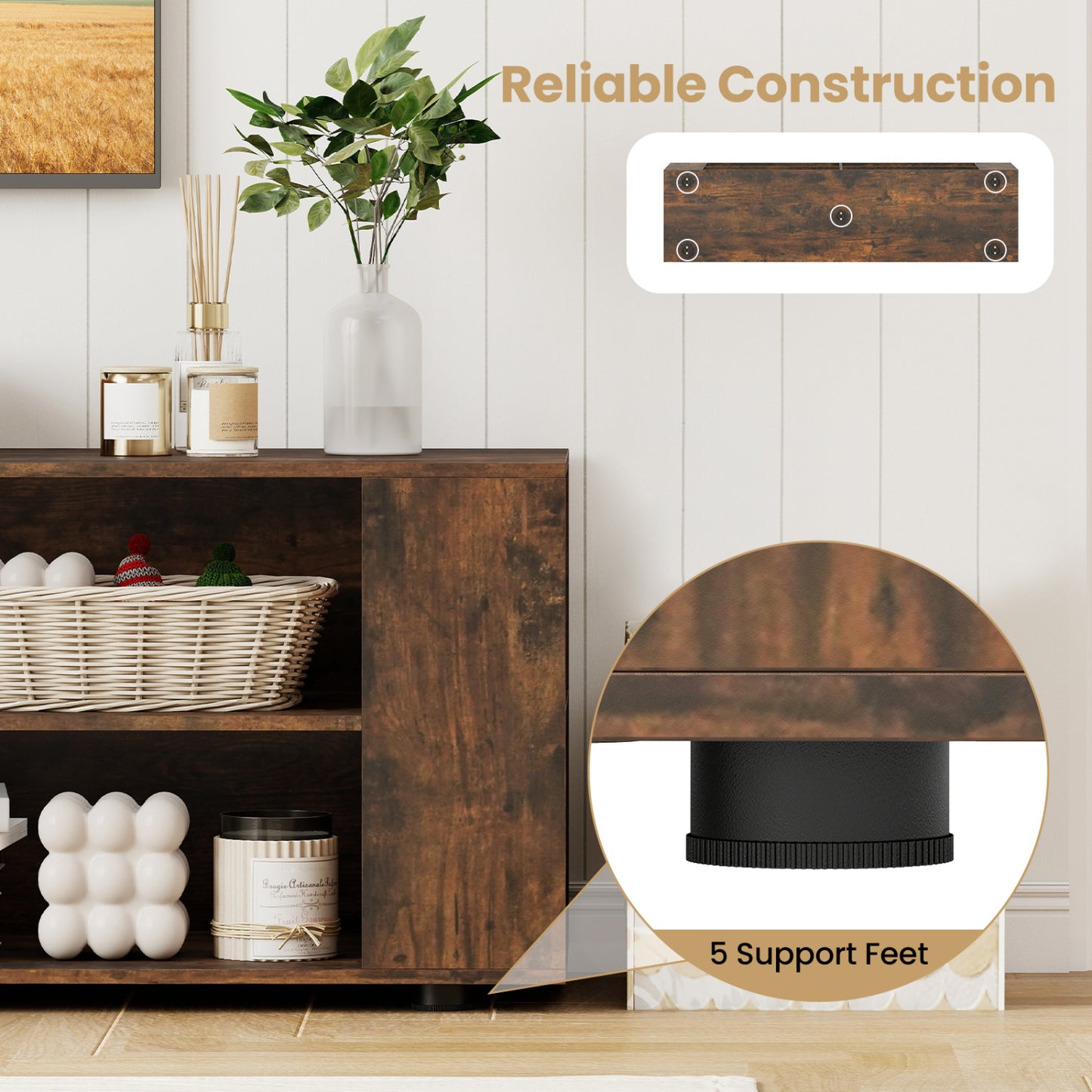 59 Inch Walnut Wood TV Stand, Console Storage Entertainment Media Entertainment Centers & TV Stands at Gallery Canada