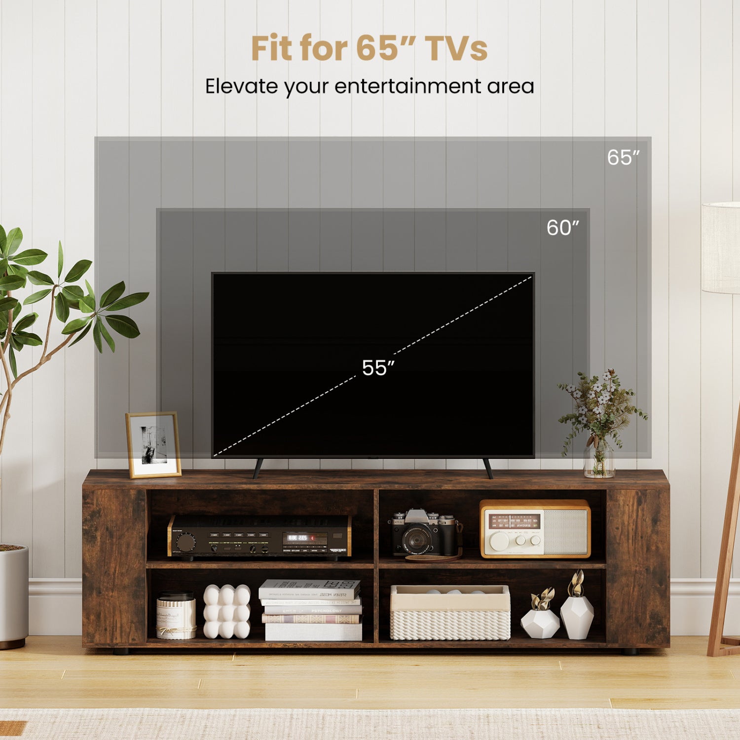 59 Inch Walnut Wood TV Stand, Console Storage Entertainment Media Entertainment Centers & TV Stands at Gallery Canada