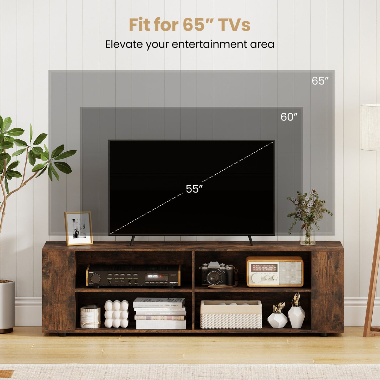 59 Inch Walnut Wood TV Stand, Console Storage Entertainment Media Entertainment Centers & TV Stands at Gallery Canada