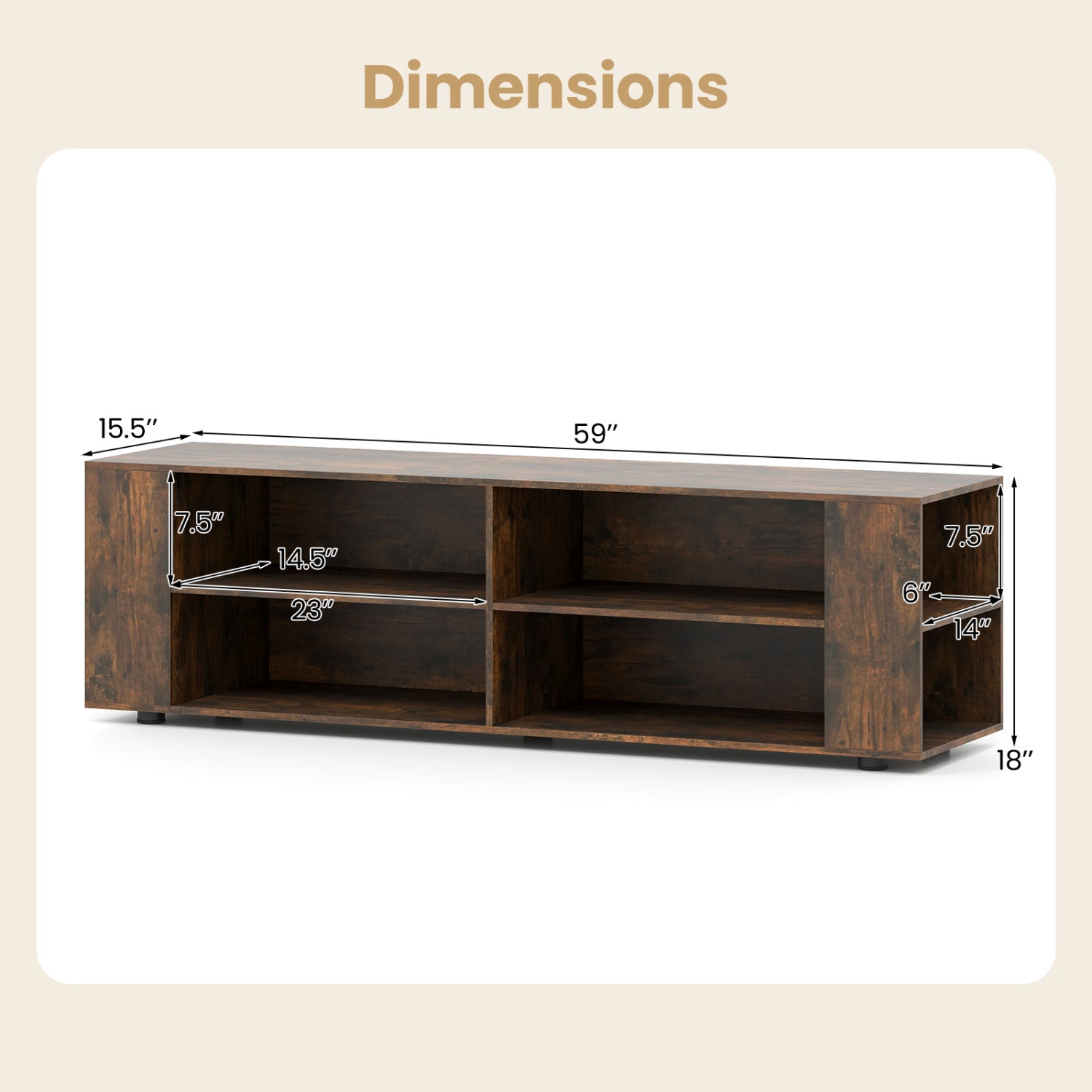 59 Inch Walnut Wood TV Stand, Console Storage Entertainment Media Entertainment Centers & TV Stands at Gallery Canada