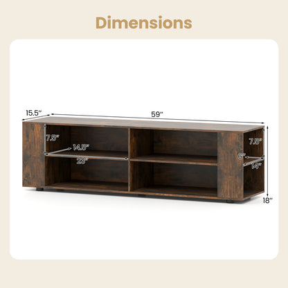 59 Inch Walnut Wood TV Stand, Console Storage Entertainment Media Entertainment Centers & TV Stands at Gallery Canada