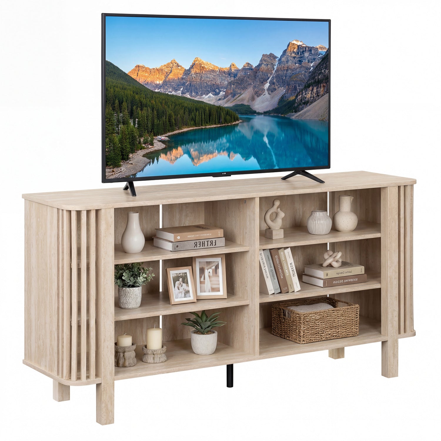 59 Inch TV Stand, Adjustable Shelves, Natural Entertainment Centers & TV Stands at Gallery Canada