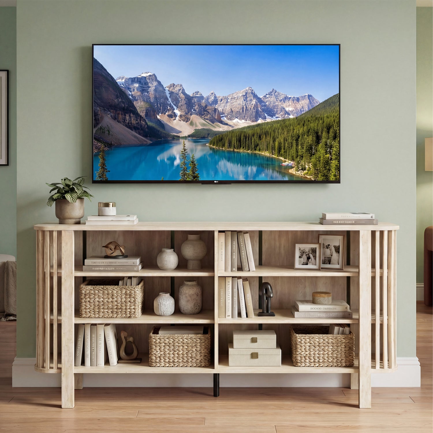 59 Inch TV Stand, Adjustable Shelves, Natural Entertainment Centers & TV Stands at Gallery Canada