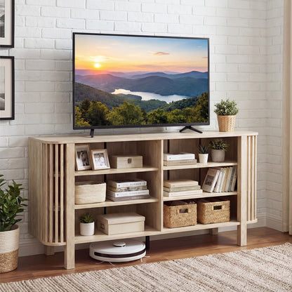 59 Inch TV Stand, Adjustable Shelves, Natural Entertainment Centers & TV Stands at Gallery Canada