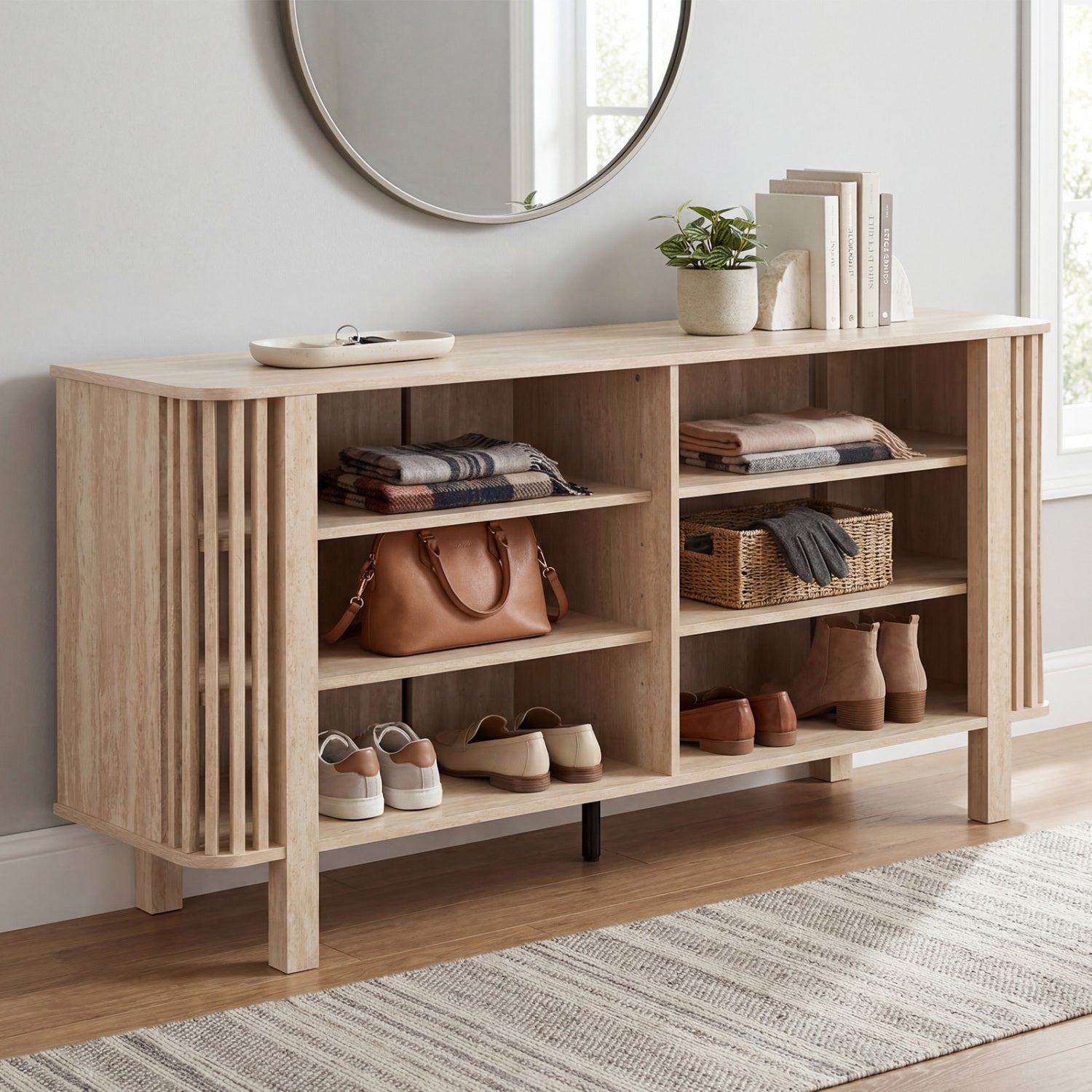 59 Inch TV Stand, Adjustable Shelves, Natural Entertainment Centers & TV Stands at Gallery Canada
